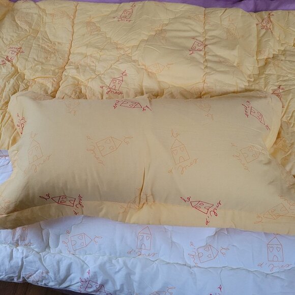 Full Size Pillow Case & Quilted Comforter Blanket House Color Block Yellow Ivory - Picture 5 of 16